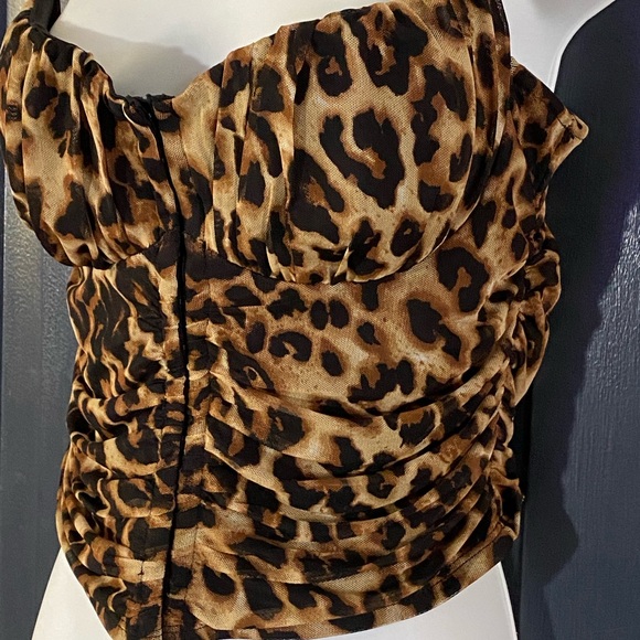 MoaMoa Leopard Print Mesh Babydoll Corset Cropped Cami XL Y2K Rockabilly Pinup - Picture 5 of 9